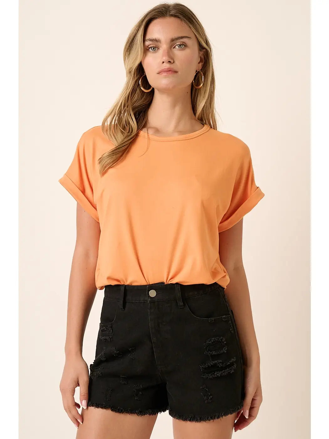 DTY Round Neck Dolman Short Sleeve Knit Top