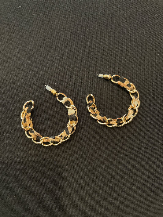 Leopard Scarf Chain Hoop Earrings