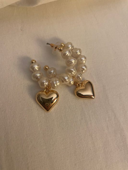 Pearl and Puff Heart Hoop Earrings
