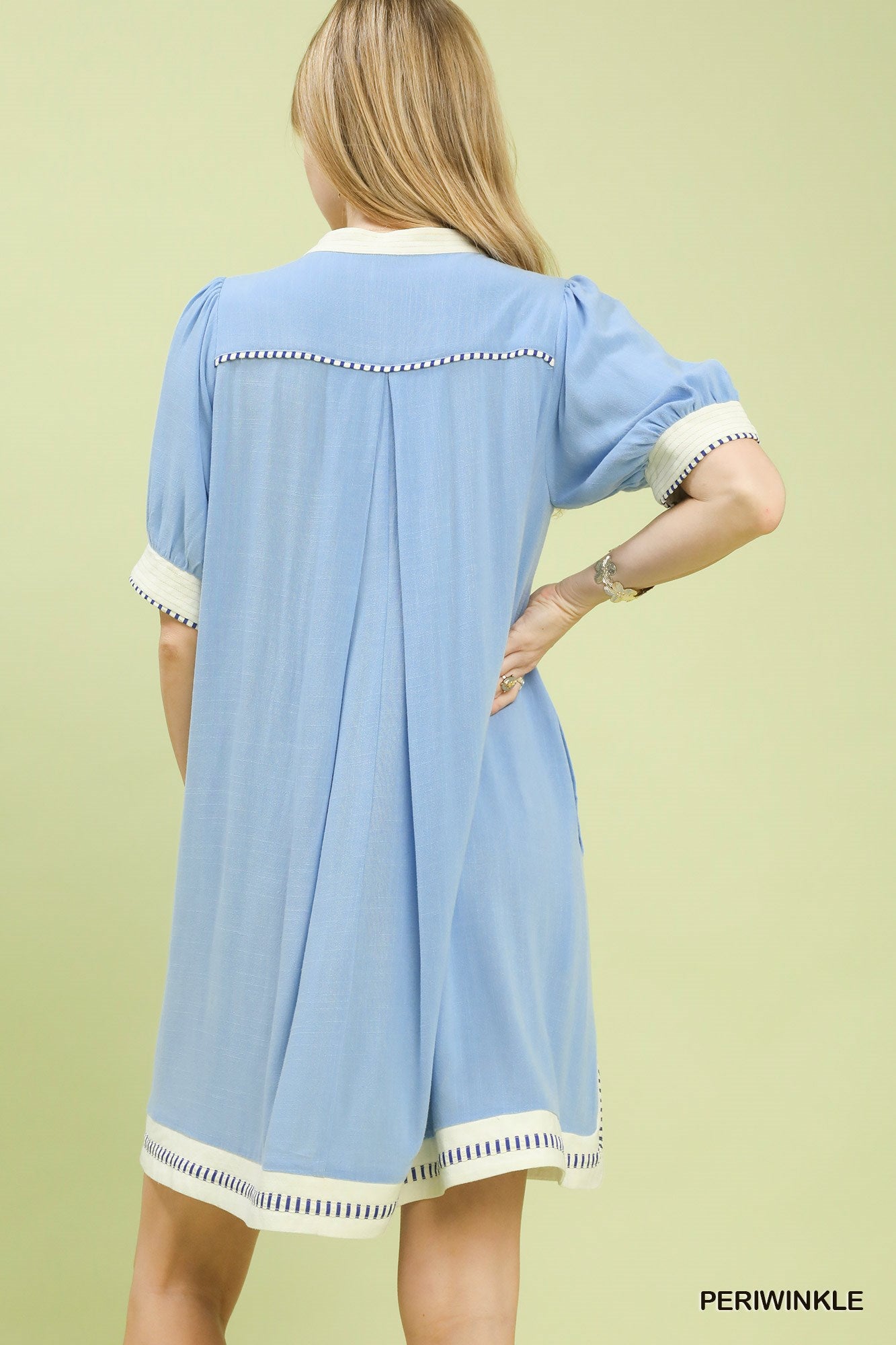 Linen Contrast Trim Midi Dress