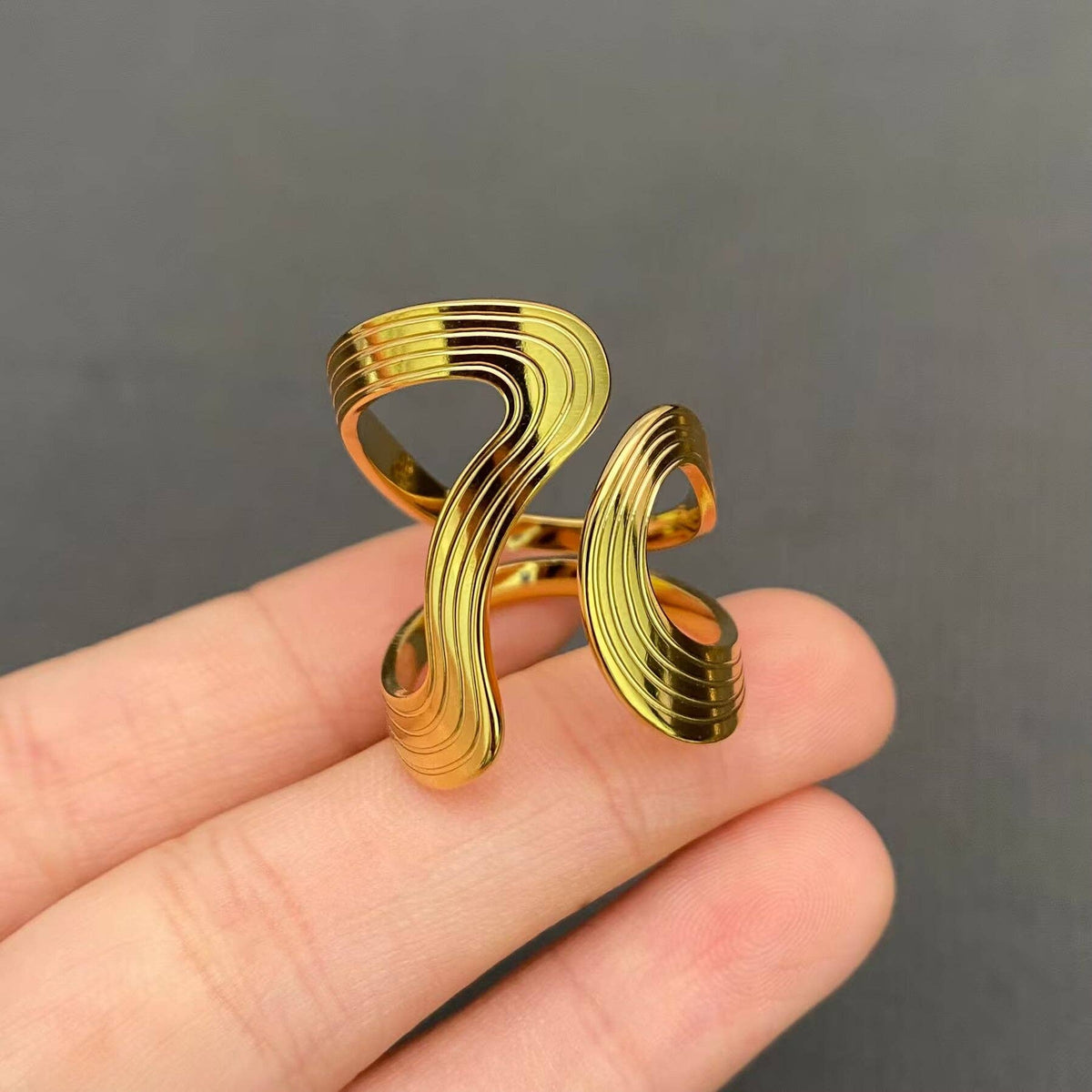 Multi Style 18K Gold Plated S.Steel Geometric Ring - FGS
