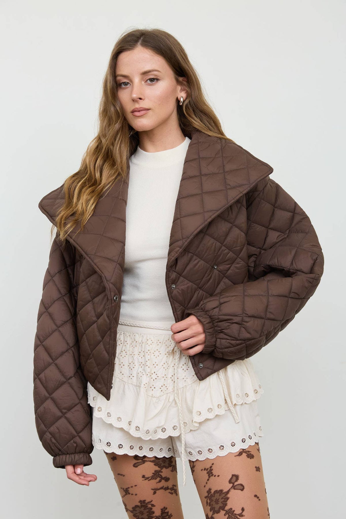 QUILTED SHAWL COLLAR CROPPED JACKET