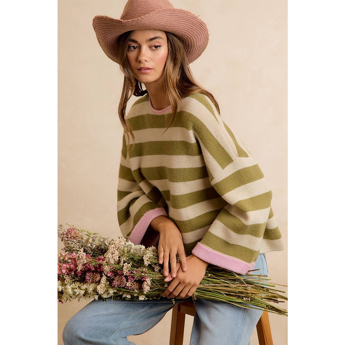 STRIPE CONTRAST BINDING AND REVERSIBLE SWEATER