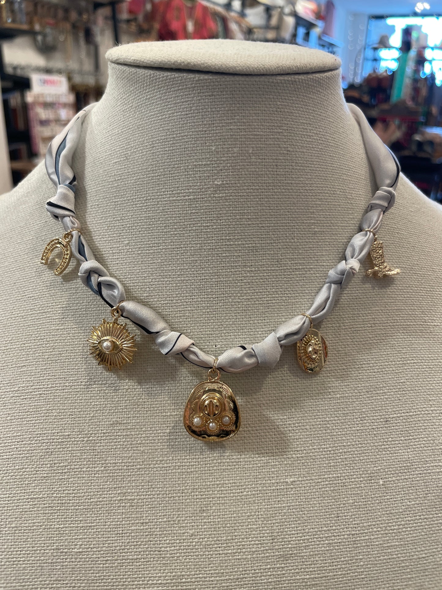Multi Western Charm Scarf Necklace