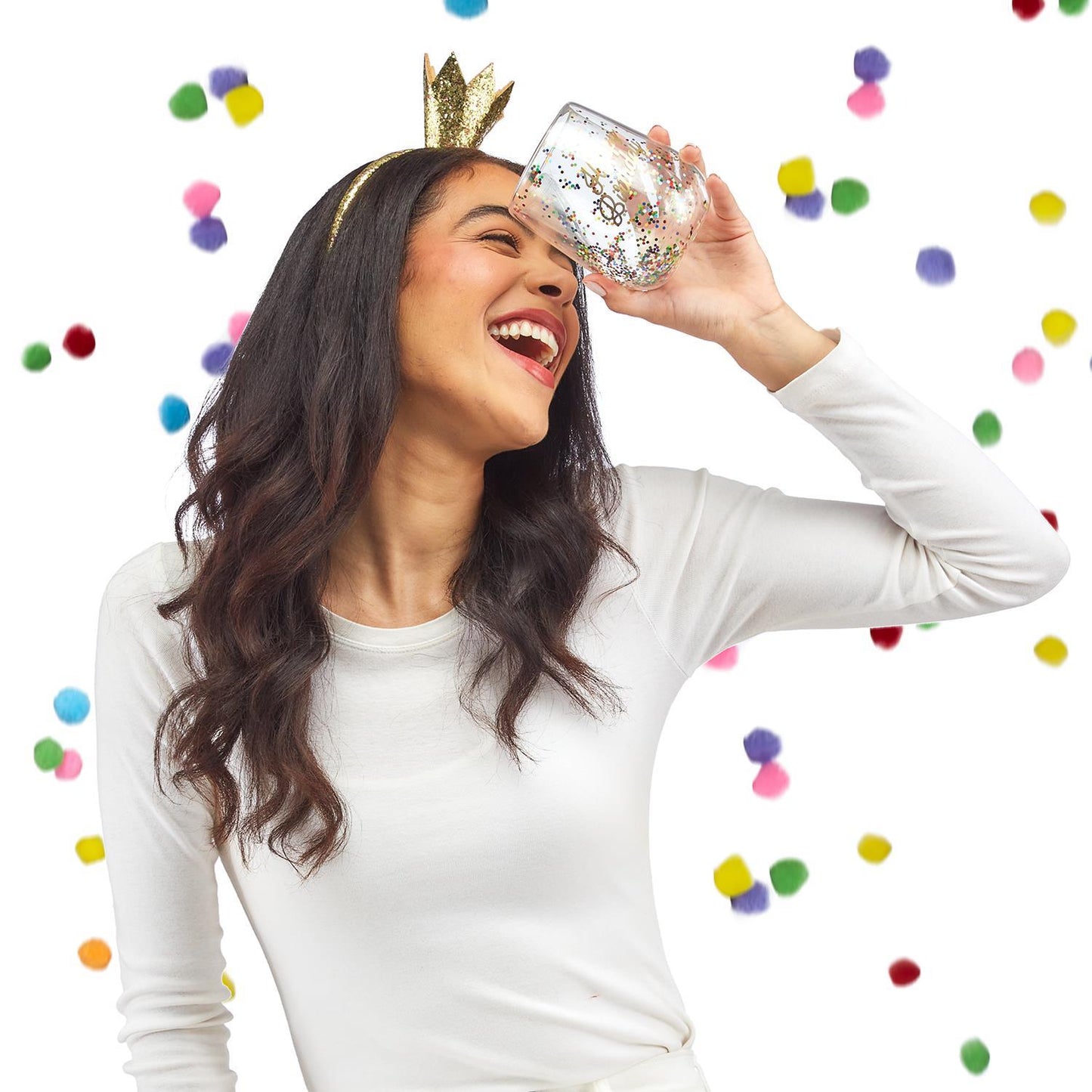 Birthday Queen Double Wall Glitter Stemless Wine Glass and Glitter Crown Headband Two's Company