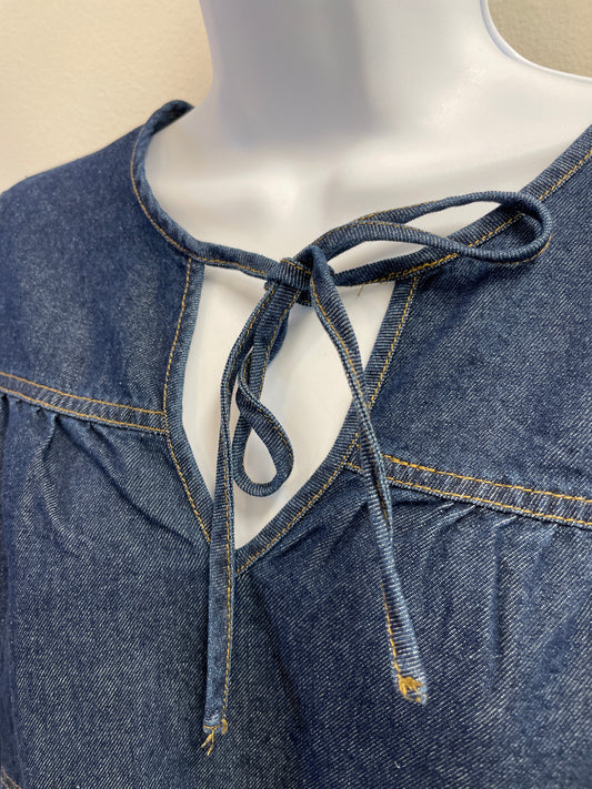 Denim Puff Sleeve Babydoll Top Entro