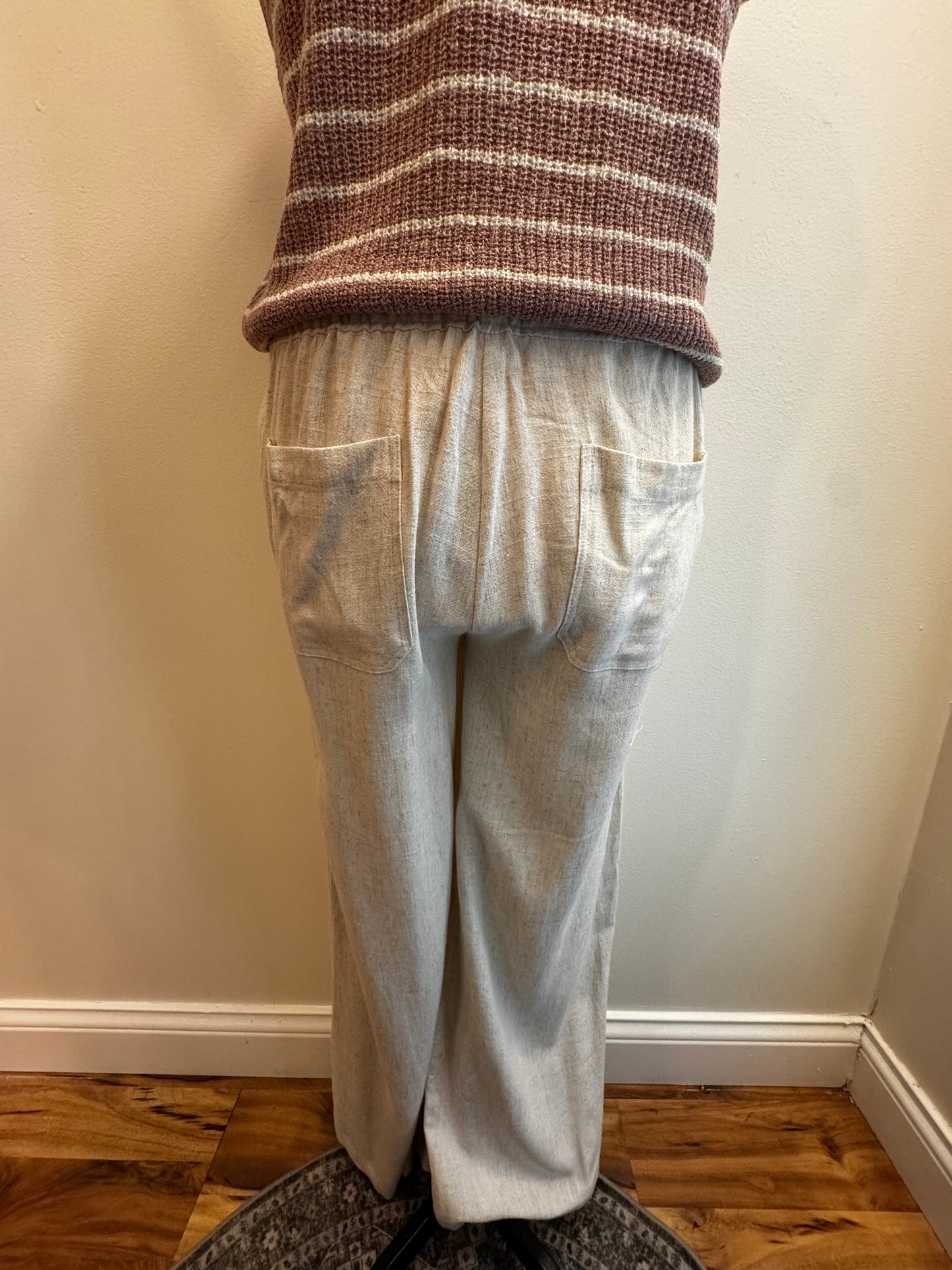 Wide Leg Linen Pants with Elastic Tie Waist