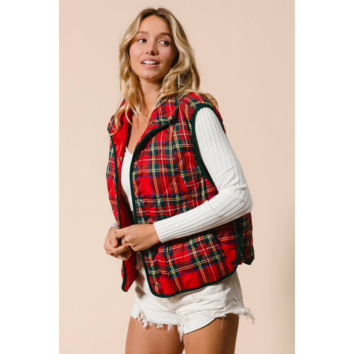 VINTAGE CHRISTMAS PLAID QUILTING VEST
