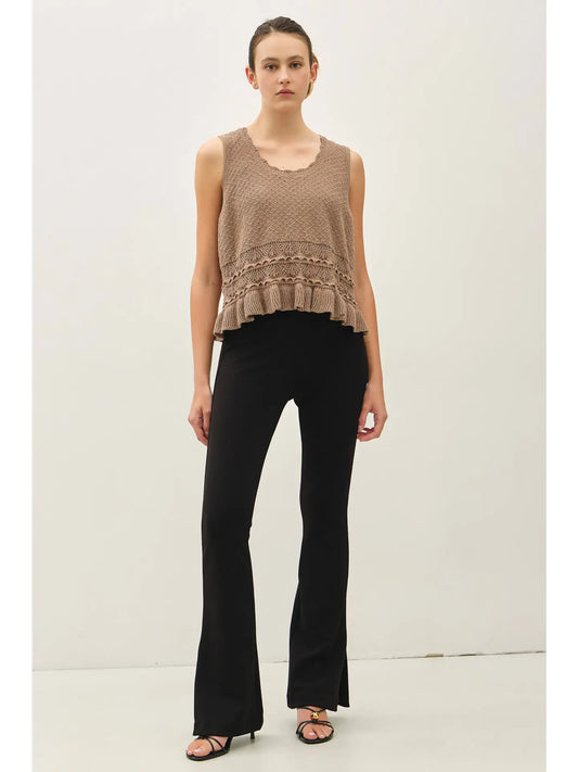 Ruffled Crochet Textured Knit Top