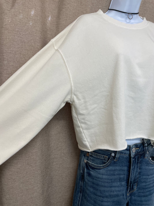 Cropped Raw Hem Crew Neck Sweatshirt HYFVE