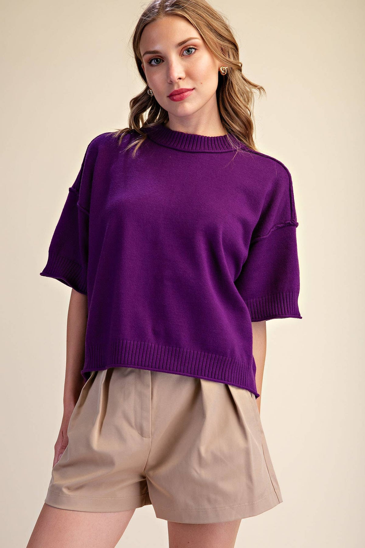 Relaxed Sweater Crew-Neck Elbow-Length Sleeves