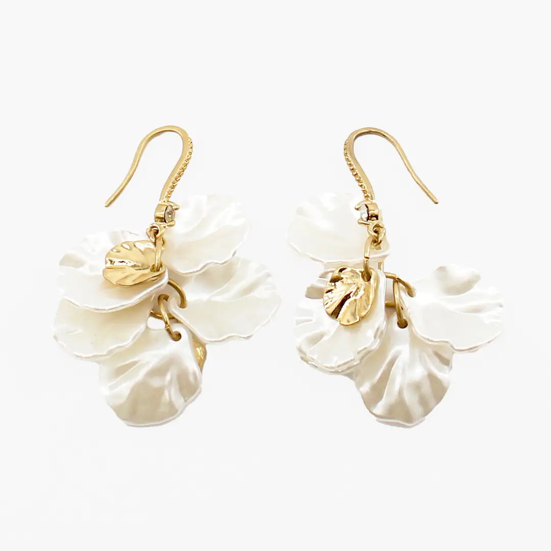 Pearlized Open leaf and Gold Earrings