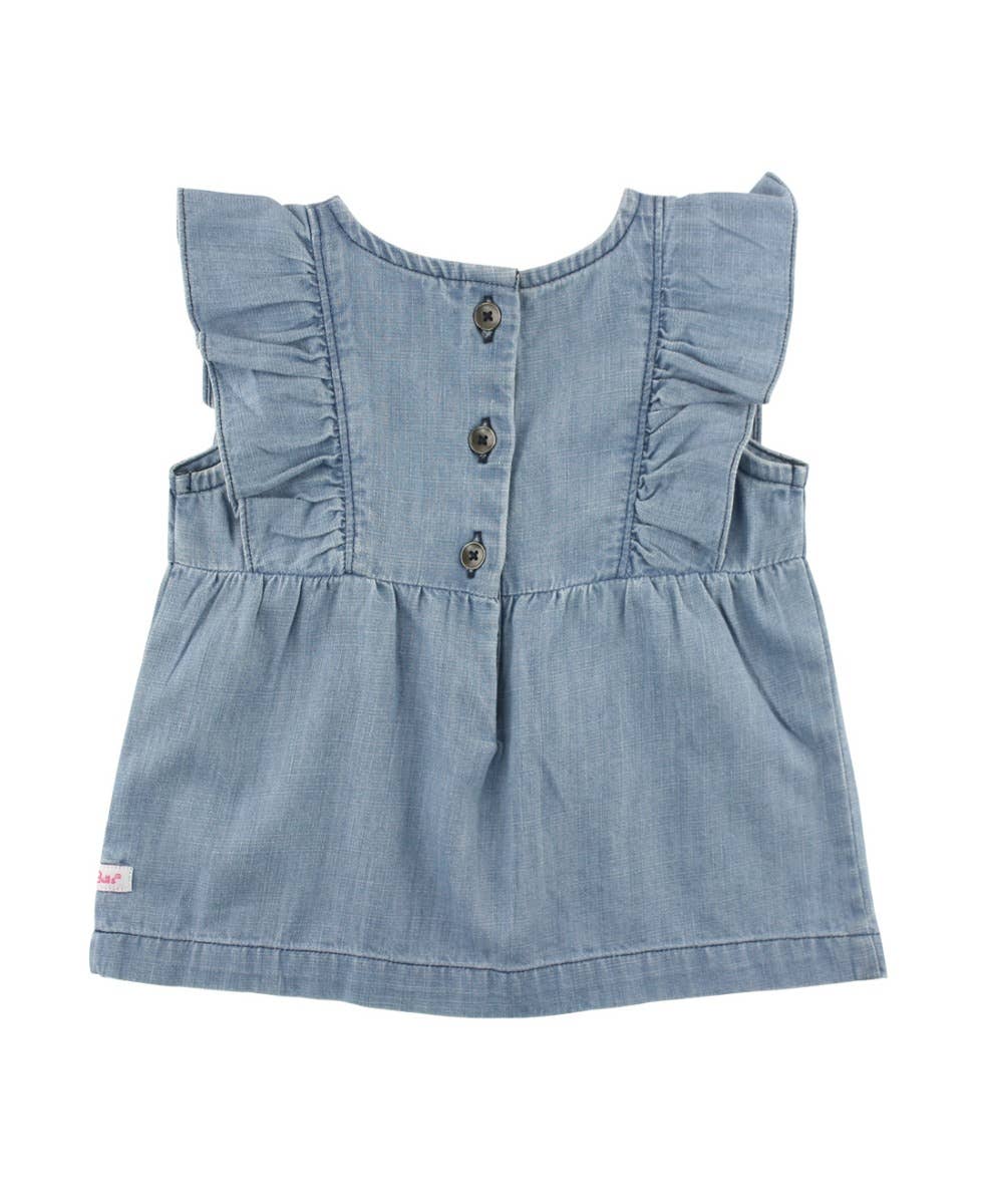 Light Wash Denim Classic Ruffle Tank Woven RuffleButts + RuggedButts