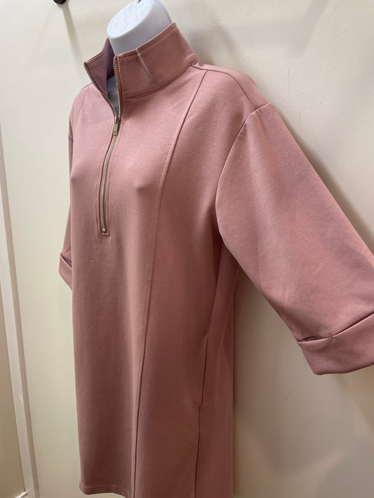 Short Sleeve Half Zip Scuba Knit Dress with Pockets She + Sky