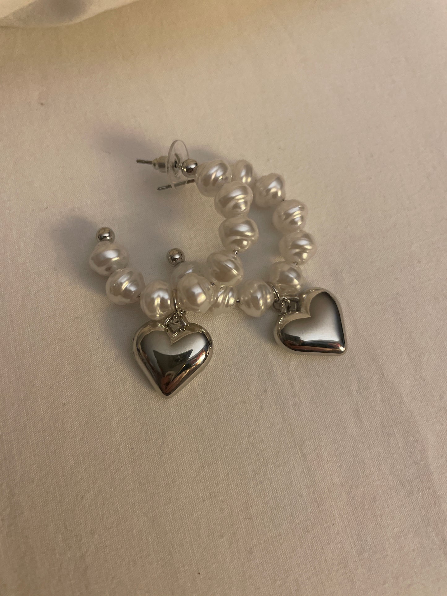 Pearl and Puff Heart Hoop Earrings