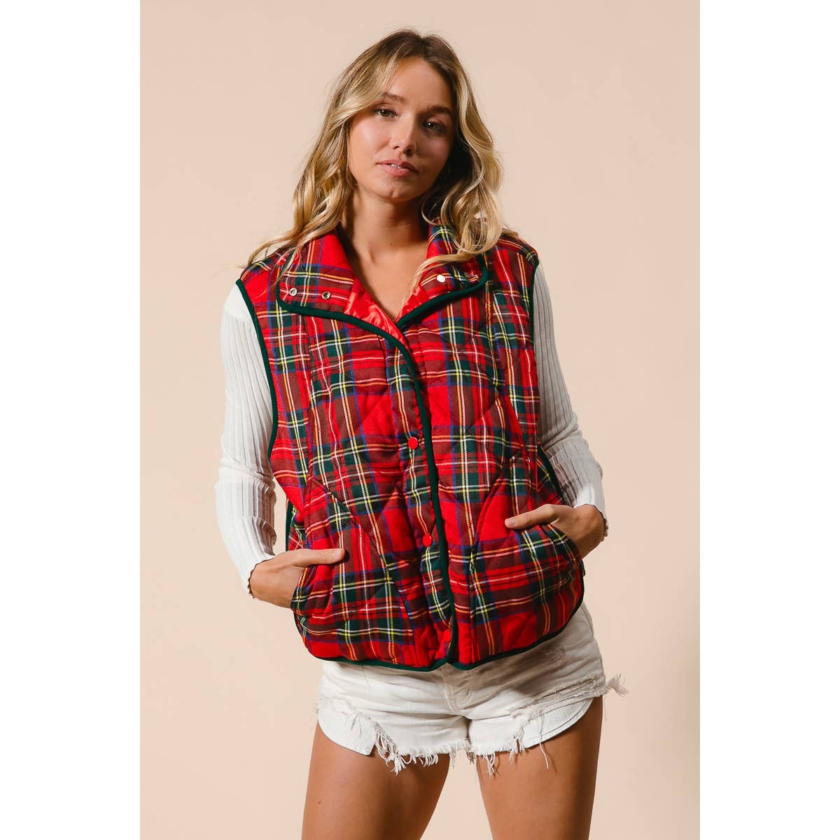 VINTAGE CHRISTMAS PLAID QUILTING VEST