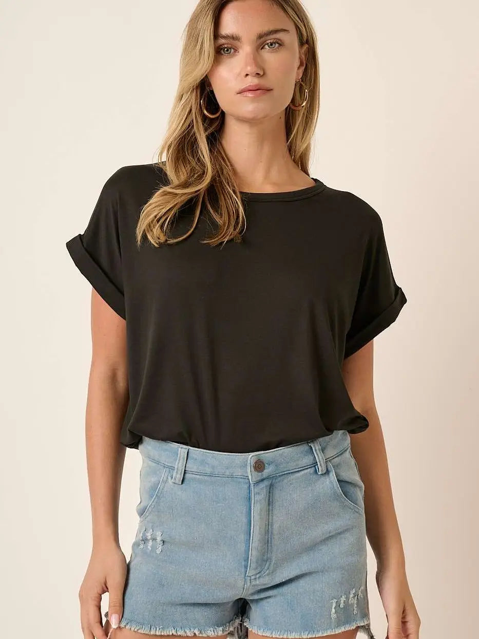 Round Neck Dolman Short Sleeve Knit Top Mittoshop