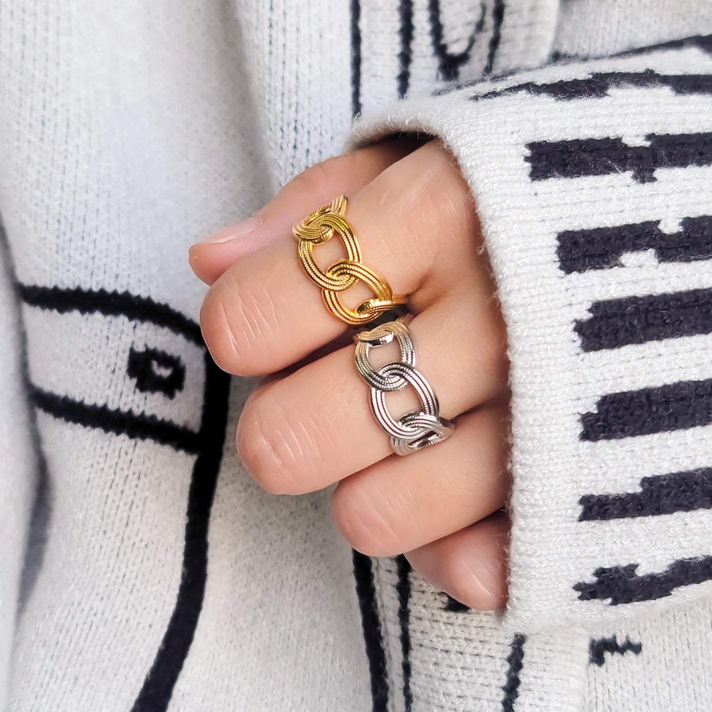 Twist Curb Chain Water-Resistant Adjustable RIng OMG Blings