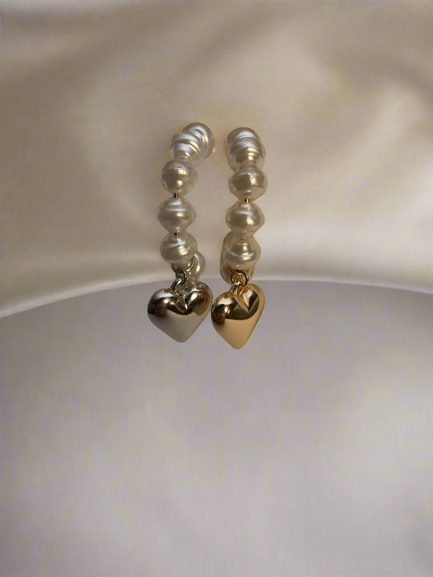 Pearl and Puff Heart Hoop Earrings