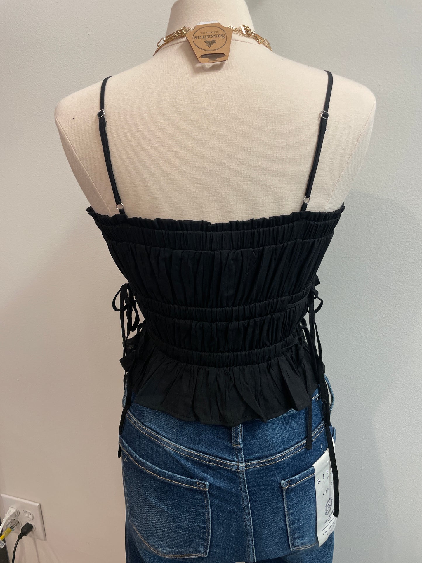 Ruched Tiered Crop Tank Top with Side Tie Details
