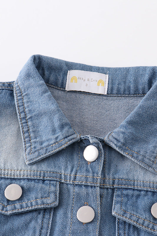 Girls - Ruffle Sleeve Denim Vest Honeydew