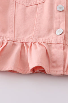Girls - Ruffle Sleeve Denim Vest Honeydew