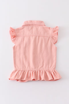 Girls - Ruffle Sleeve Denim Vest Honeydew