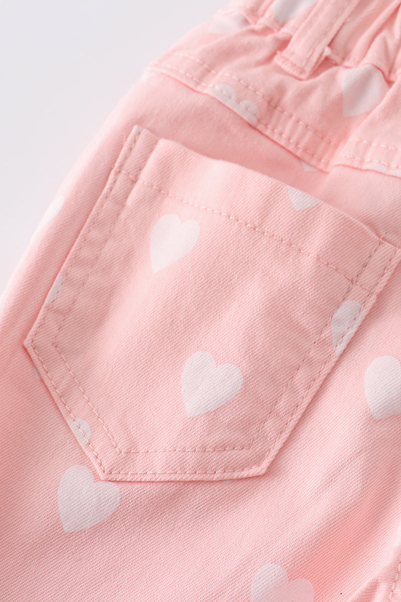 Girls - Pink Heart Print Denim Jeans Honeydew