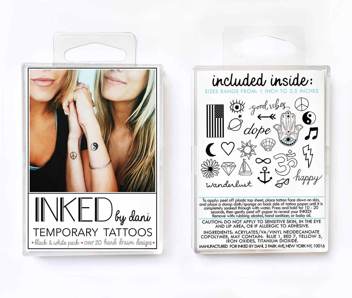 Black and White Temporary Tattoo Pack INKED by Dani