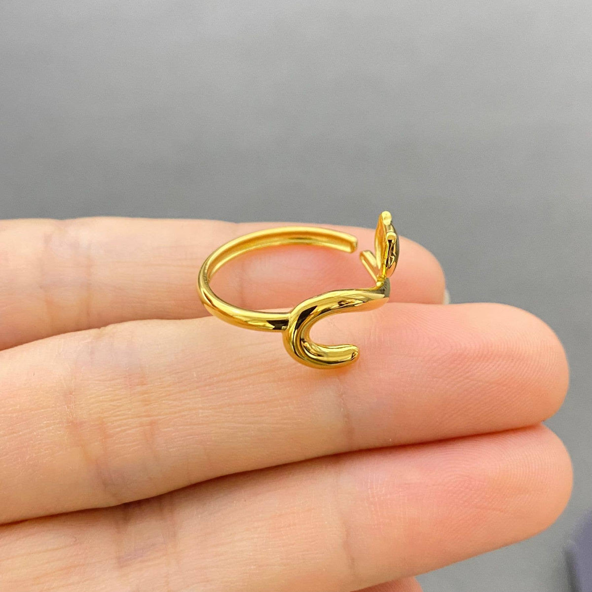 18K Gold Plated Stainless Steel Adjustable Cat Ring - FGS