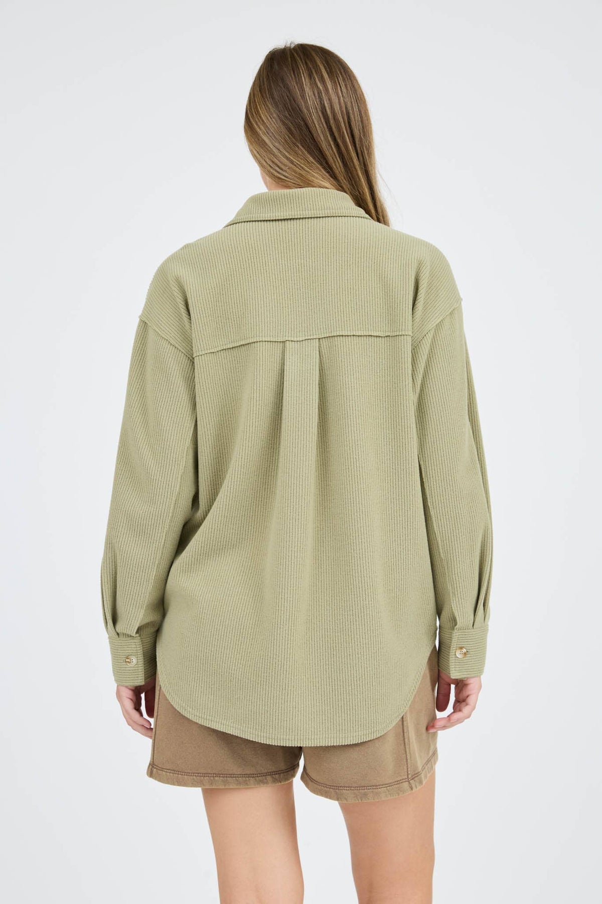 RIB KNIT EXPOSED SEAM BUTTON UP TOP