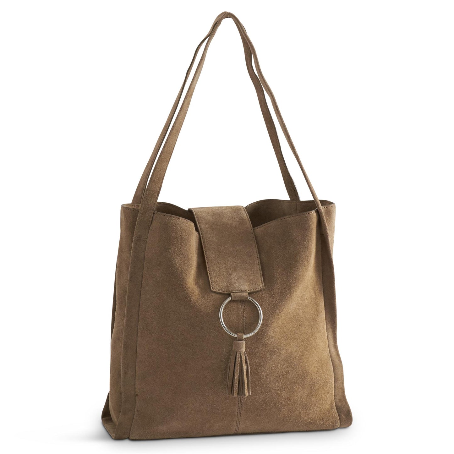 Suede Tote Bag with Brass Circle K&K Interiors