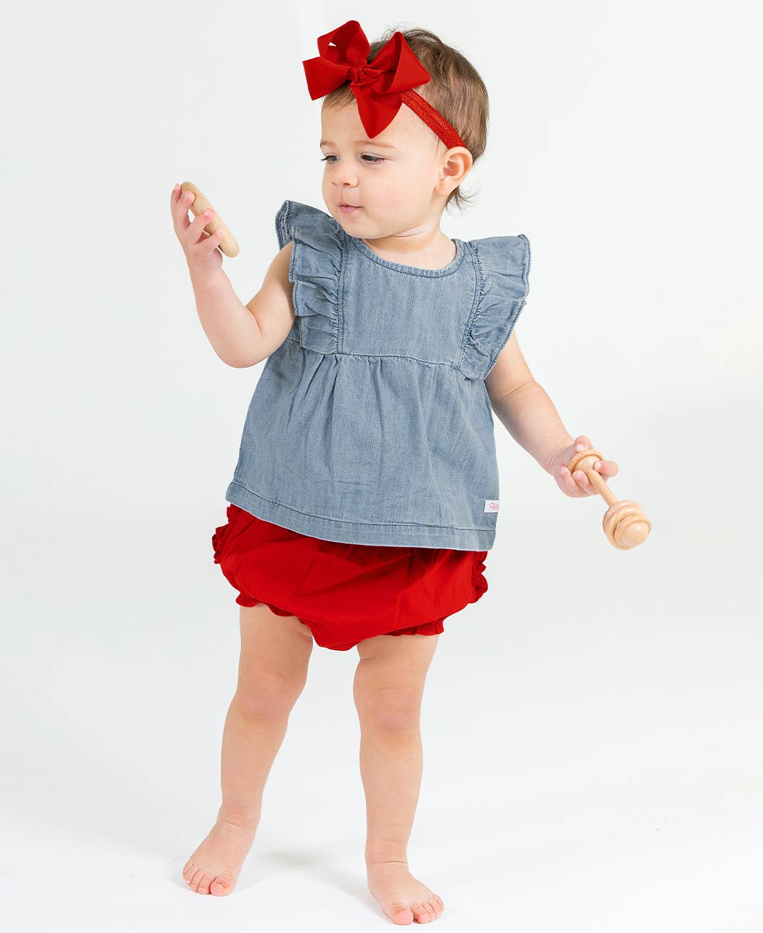 Light Wash Denim Classic Ruffle Tank Woven RuffleButts + RuggedButts