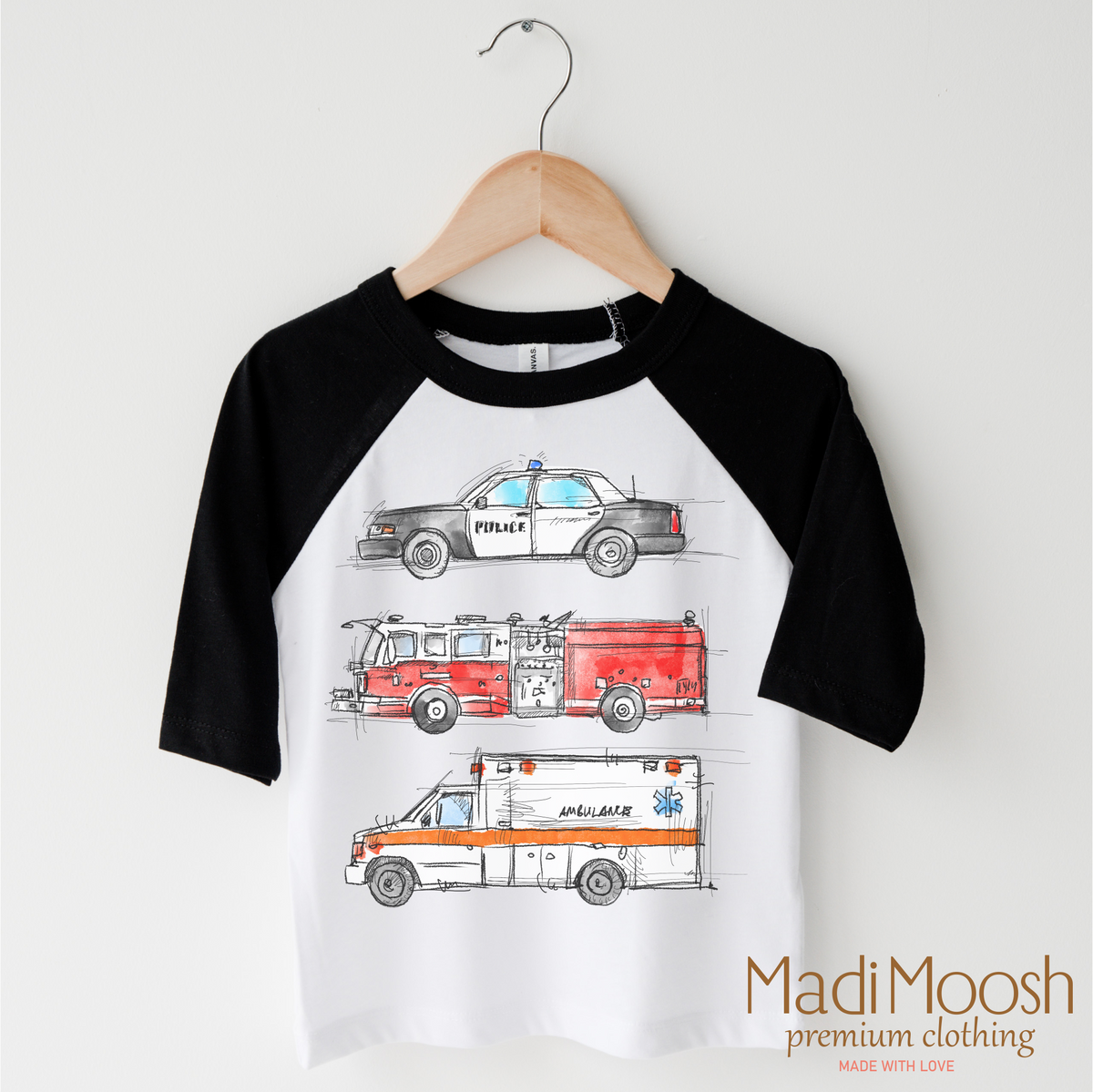Emergency Vehicle Shirt - Firefighter Tee Madi Moosh