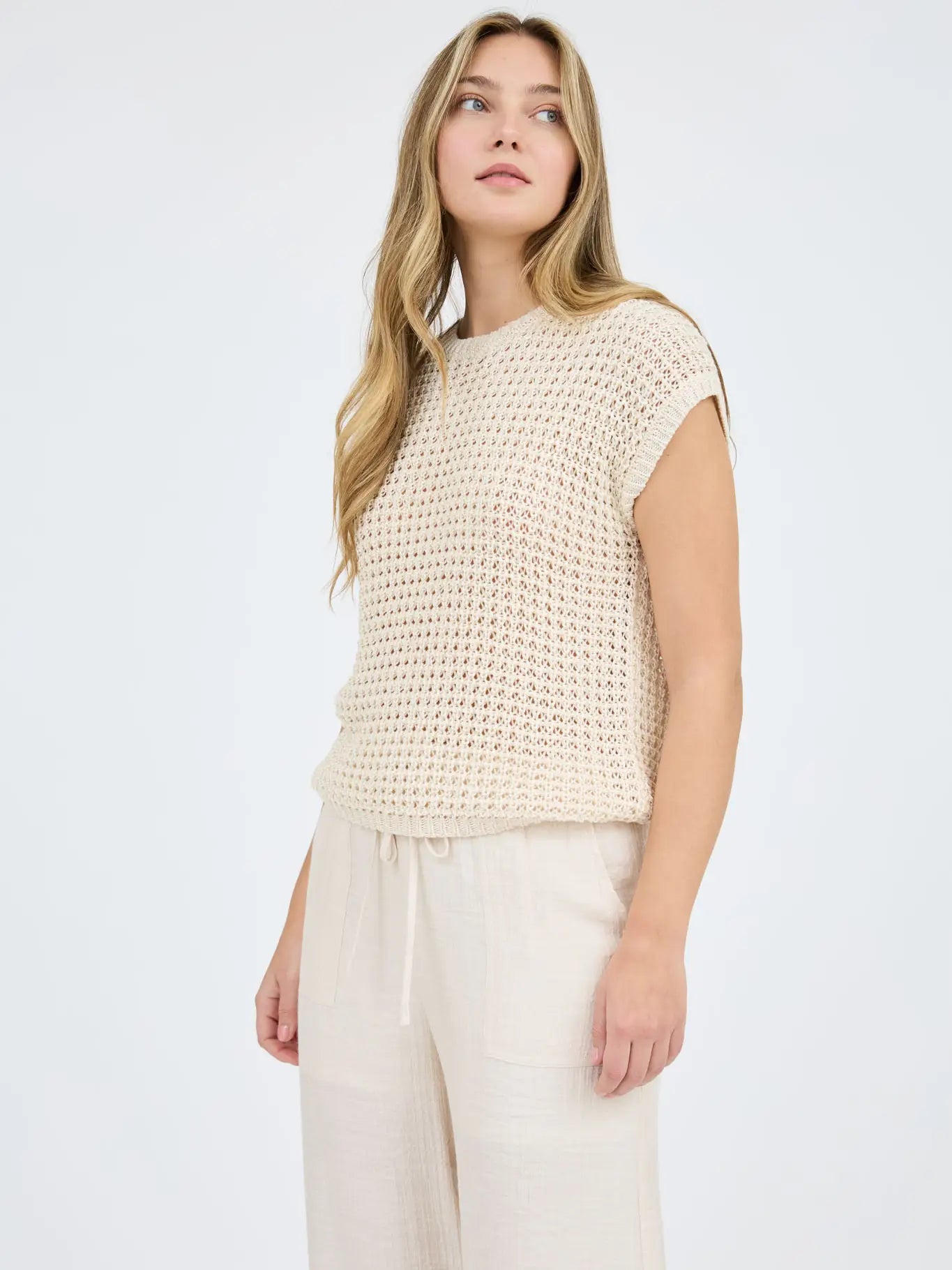 Crochet Knit Batwing Short Sleeve Sweater