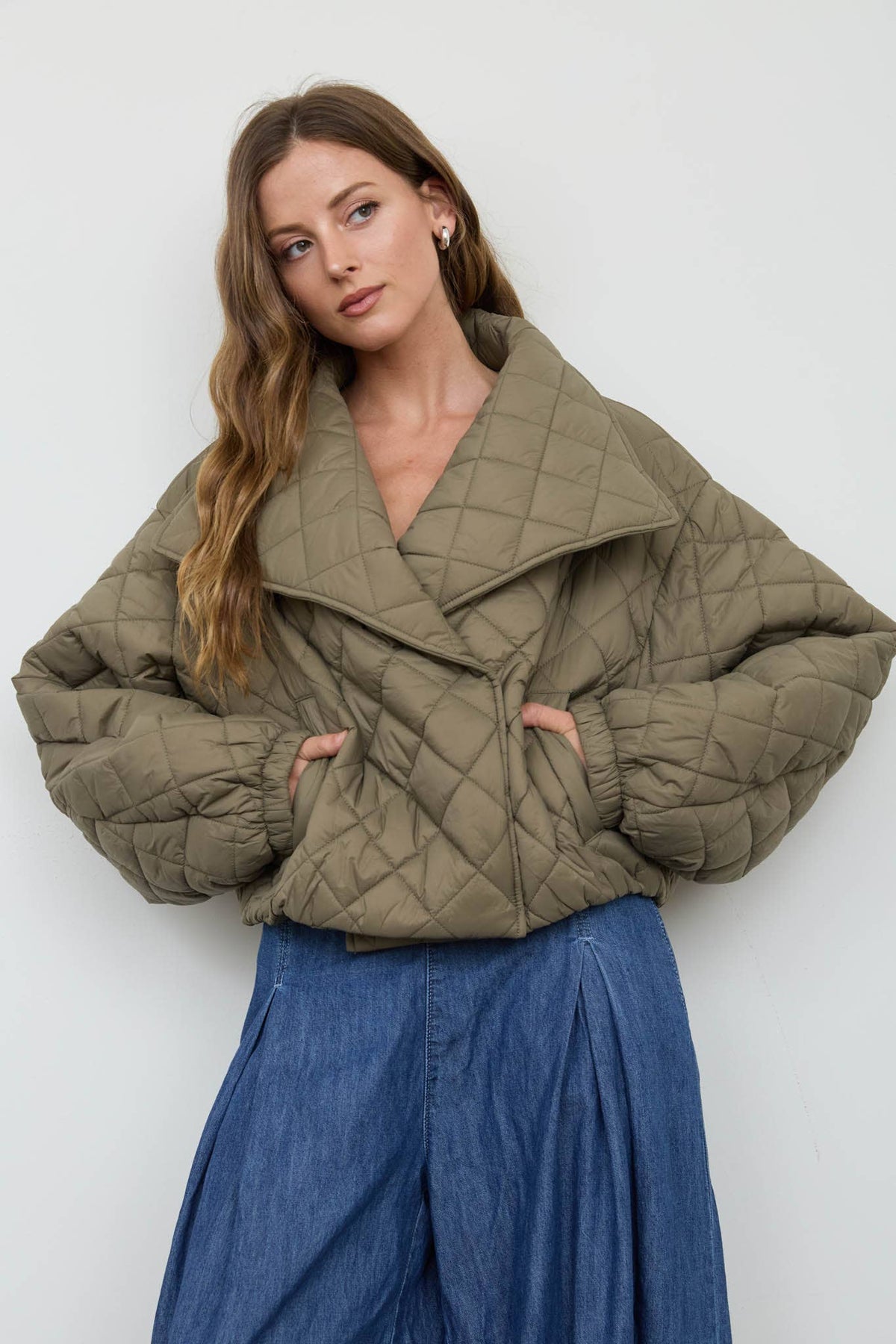 QUILTED SHAWL COLLAR CROPPED JACKET