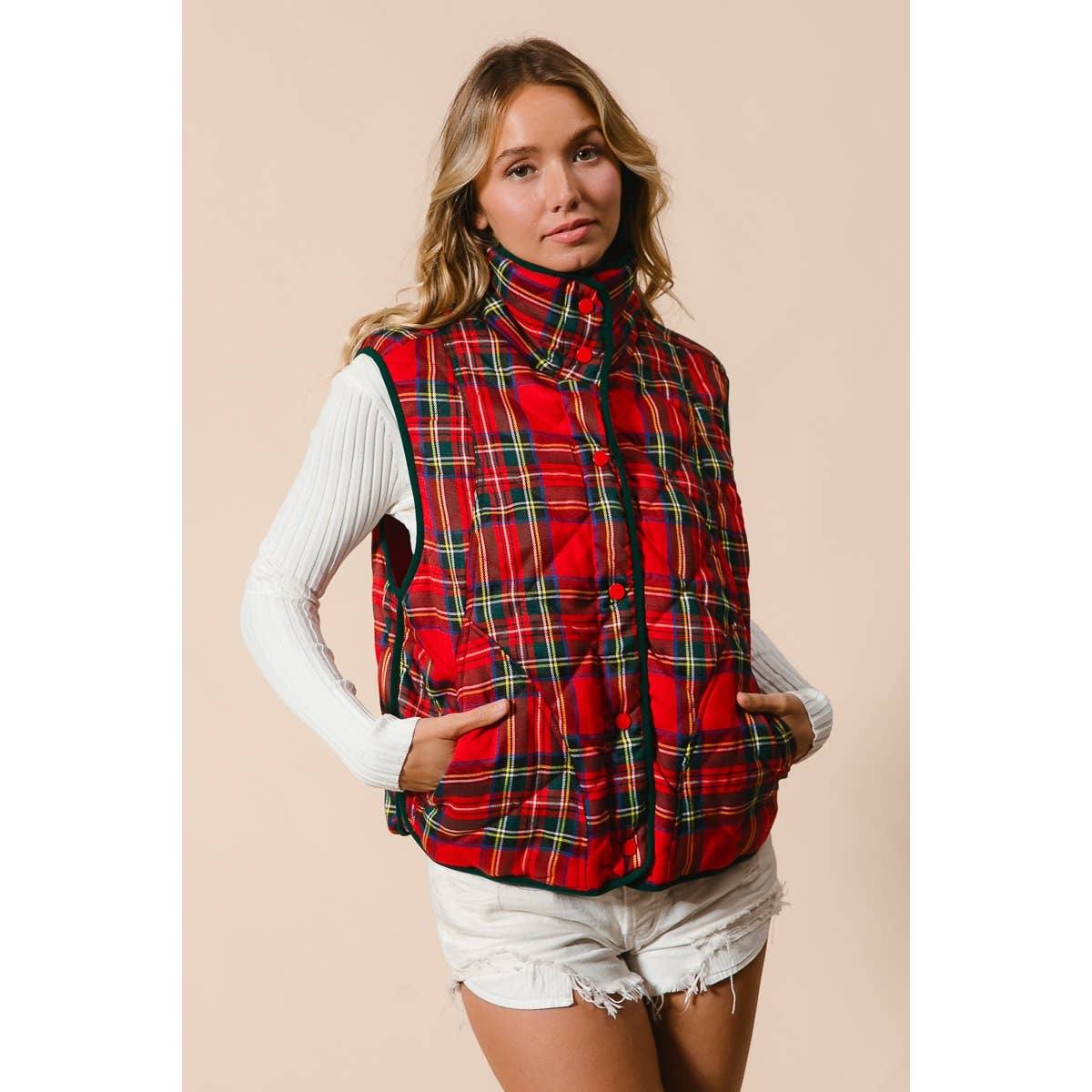 VINTAGE CHRISTMAS PLAID QUILTING VEST