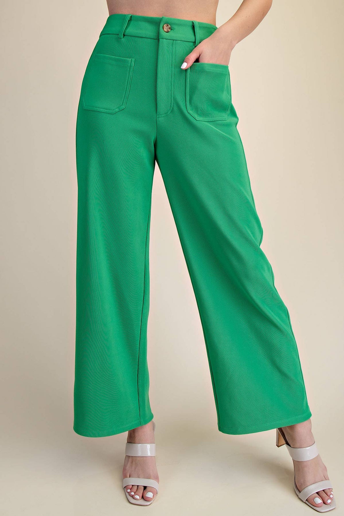 High Rise Front Pocket Stretchy Wide Pants