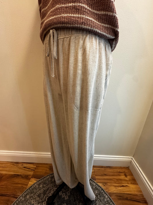 Wide Leg Linen Pants with Elastic Tie Waist
