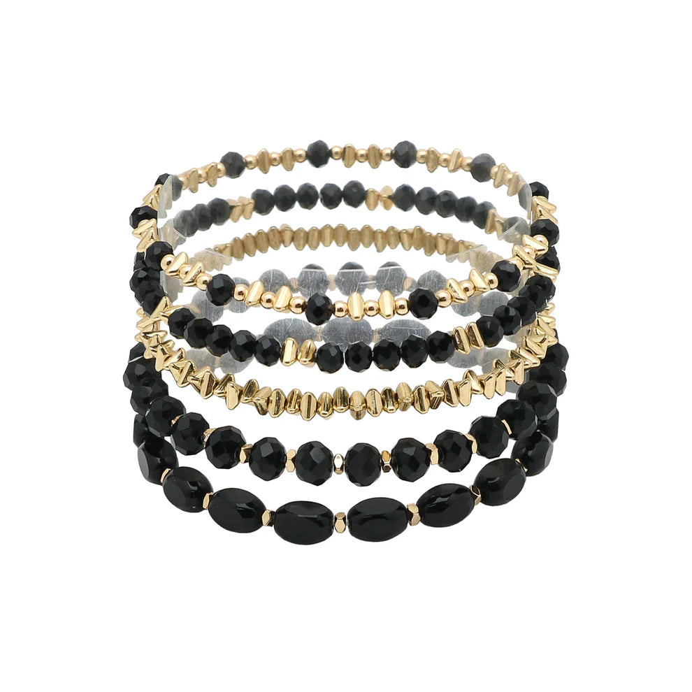 Thin Crystal and Gold Set of Beaded Stretch Bracelets WHAT'S HOT
