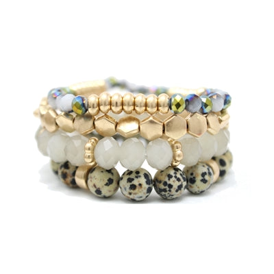 Natural Stone and Gold Bead Bracelet Set of 4 WHAT'S HOT