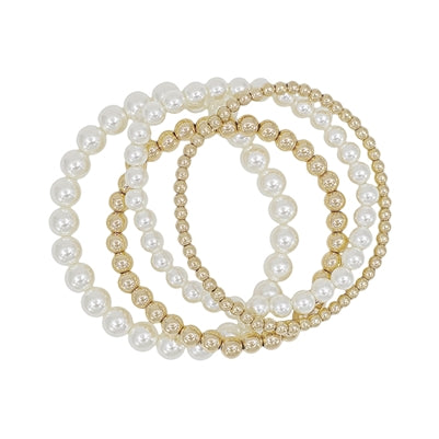 Gold and Pearl Set of 4 Bracelets WHAT'S HOT