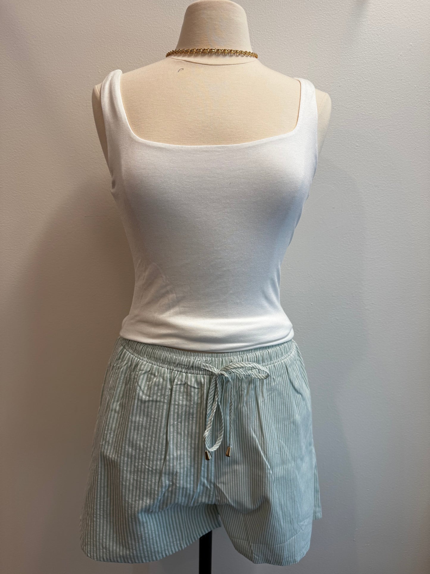 Twin Stripe Cotton Blend Adjustable Tie Shorts