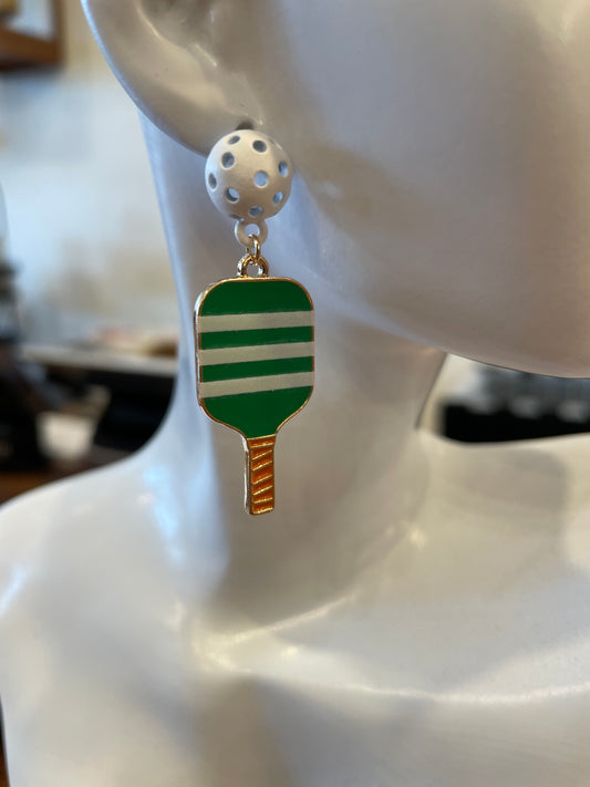 Stripe Pattern Pickleball & Ball Drop Earrings Golden Stella