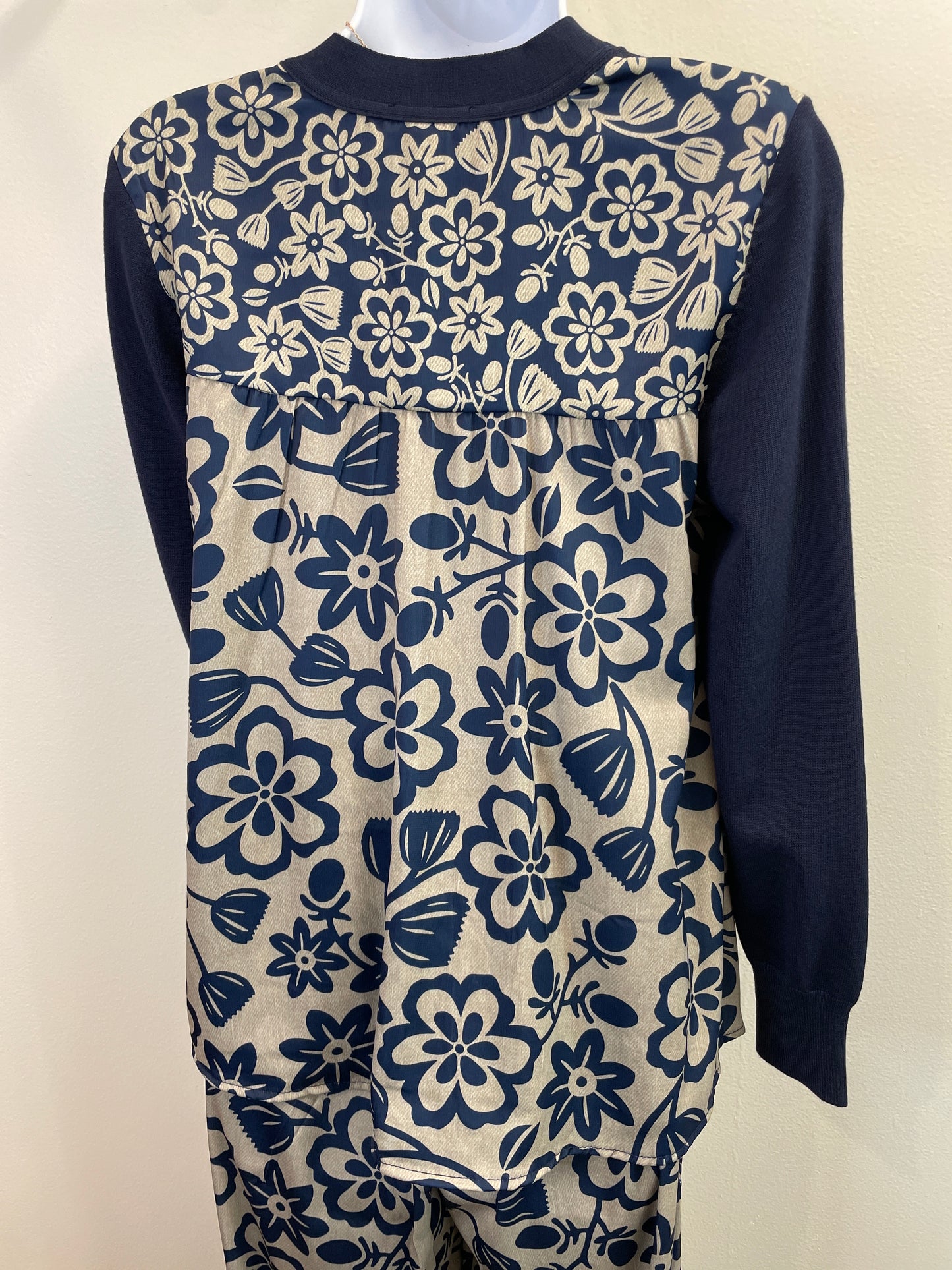 Button Down Long Sleeve Cardigan with Woven Back Current Air