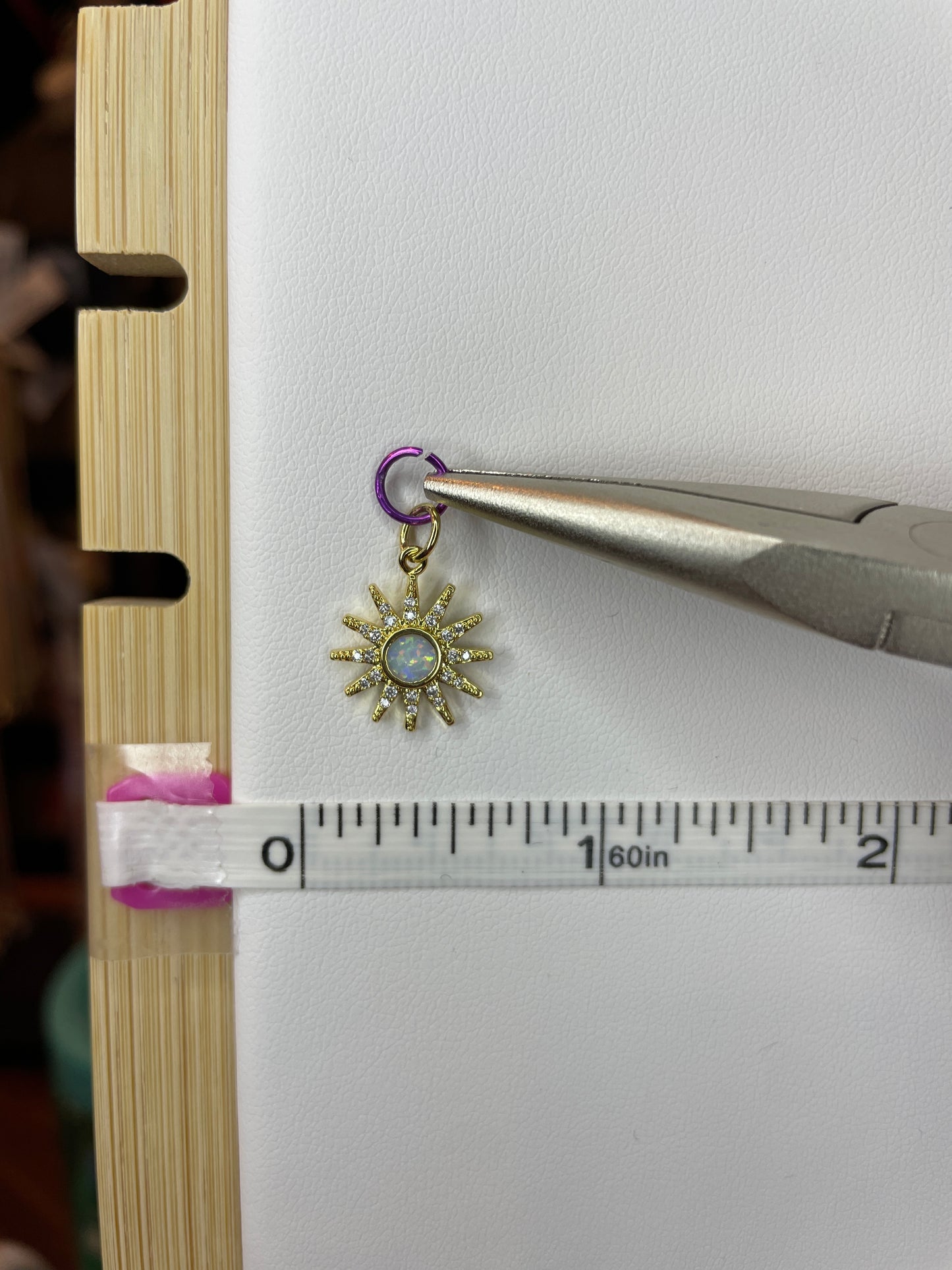 Large Opal Sun Burst Charm Pendant CZ Micro Pave