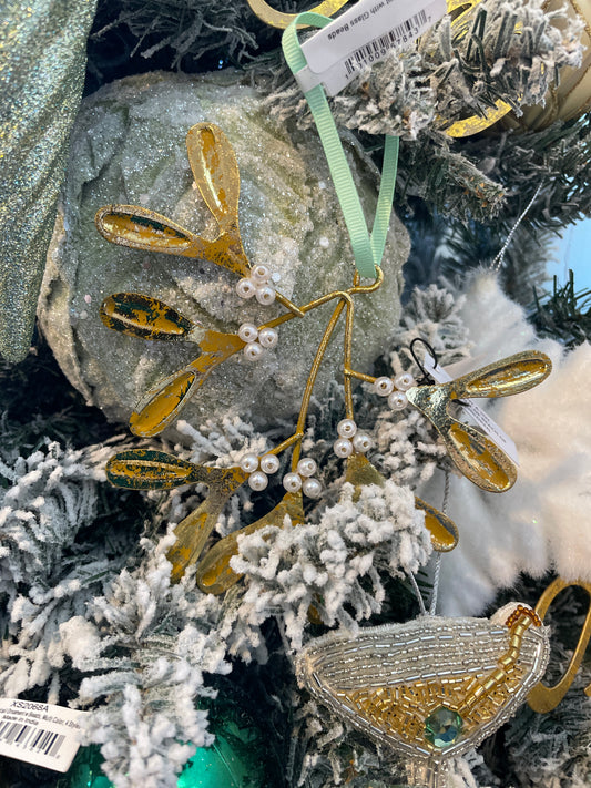 Metal Mistletoe Ornament with Glass Beads