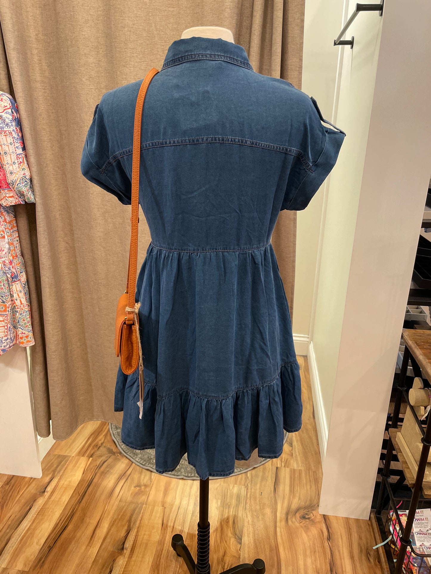 Chambray Collared Shirt Mini Dress