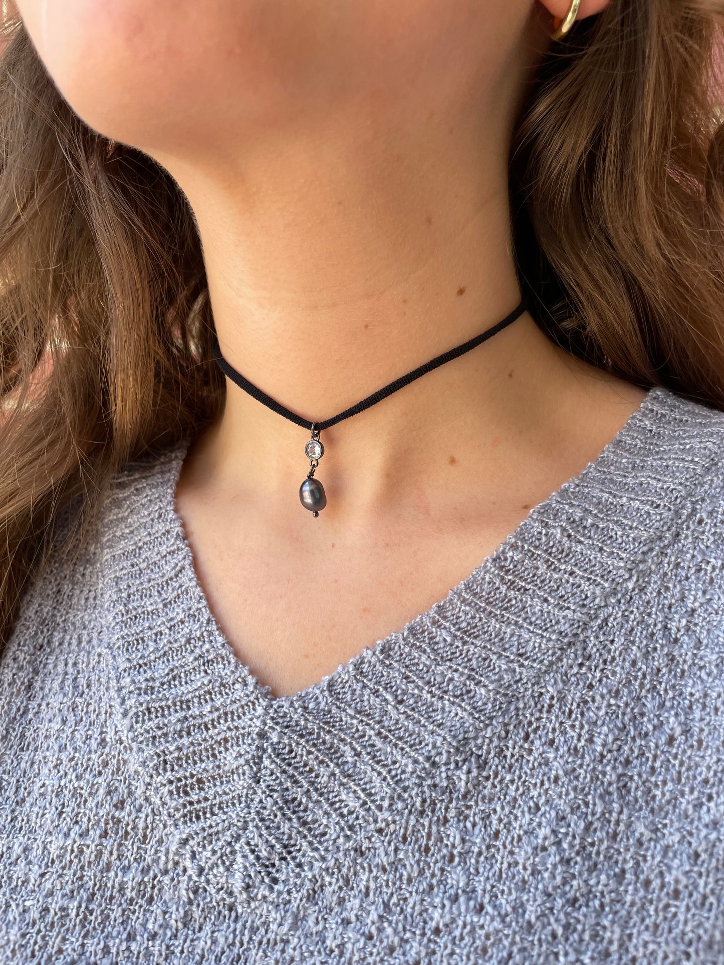 Pearl with Crystal Stretchy Choker VB&CO