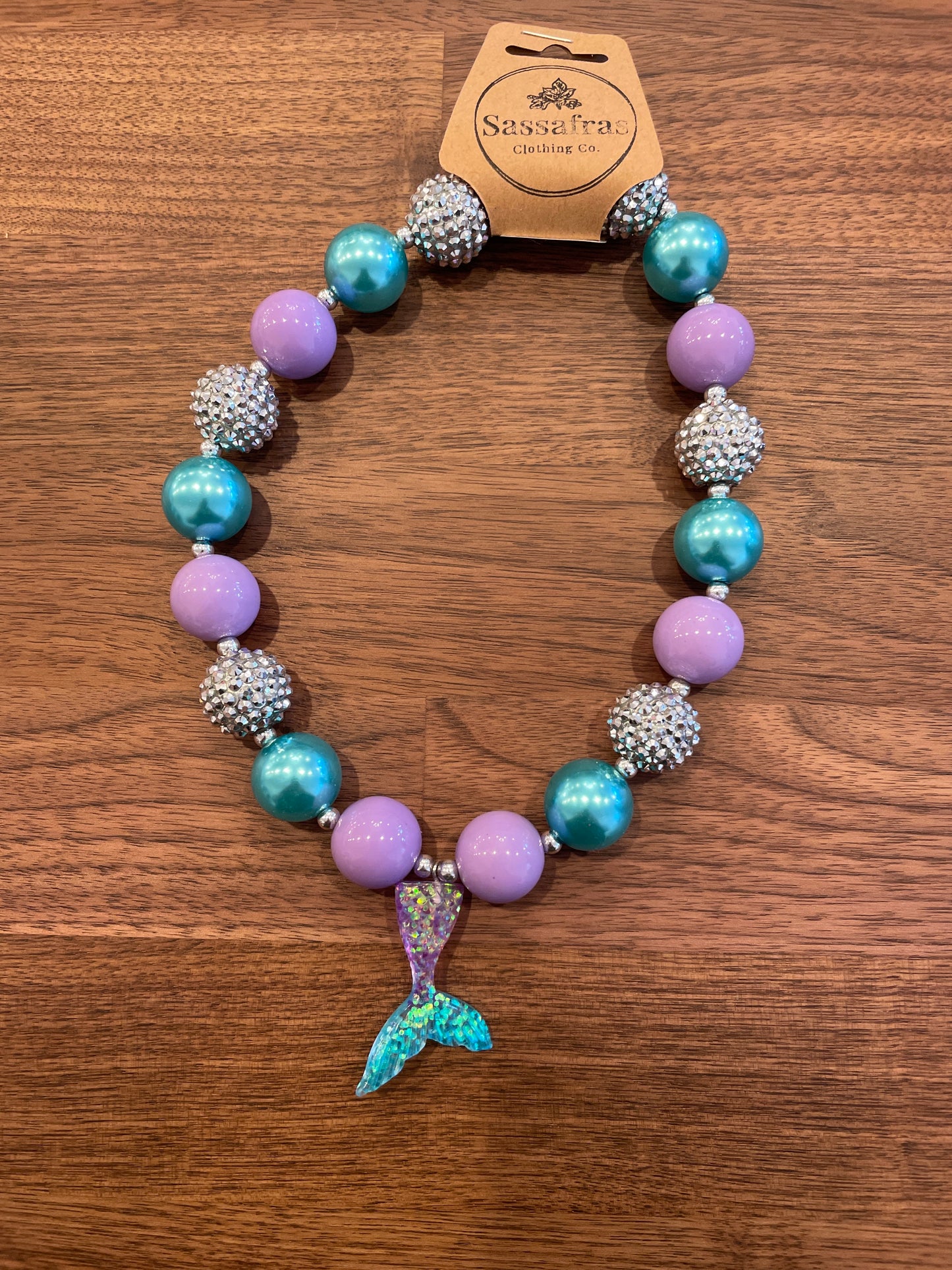 Kids Mermaid Tail Charm Bubblegum Bead Necklace The Twinkled Twig